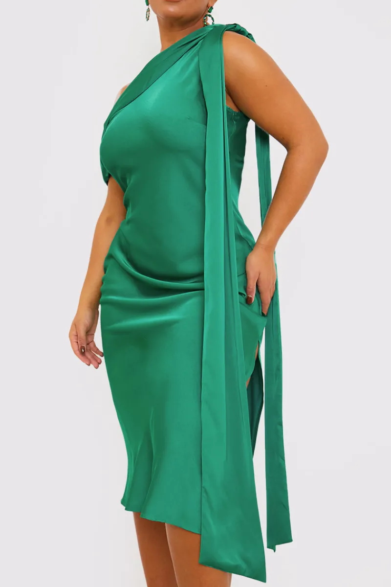 Satin Asymmetric Neckline Midi Dress|In The Style Sale