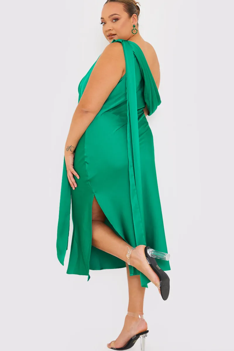 Satin Asymmetric Neckline Midi Dress|In The Style Sale