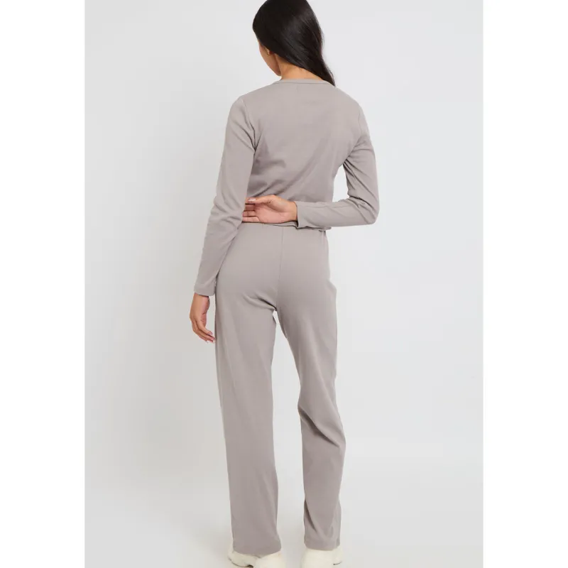Grey Long Sleeved Button Front Top|Urban Bliss Clearance