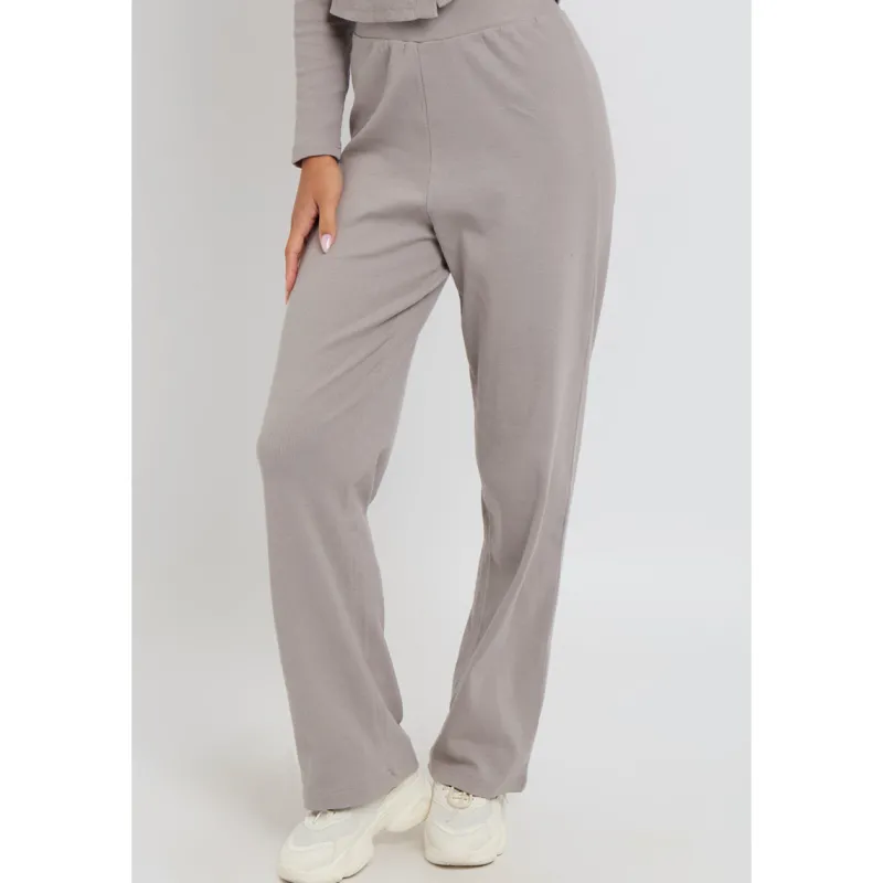 Grey Ribbed Wide Leg Trouser|Urban Bliss Outlet