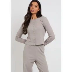 Grey Ribbed Wide Leg Trouser|Urban Bliss Outlet
