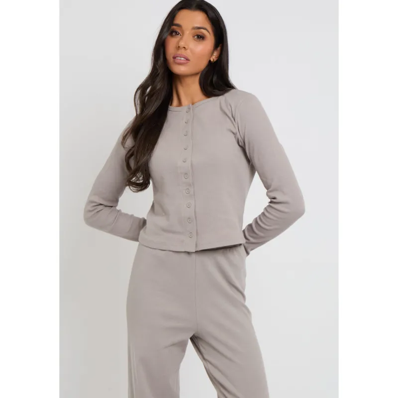 Grey Ribbed Wide Leg Trouser|Urban Bliss Outlet