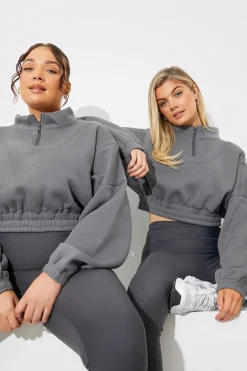Half Zip Up Cropped Jersey Sweater|Fits Online