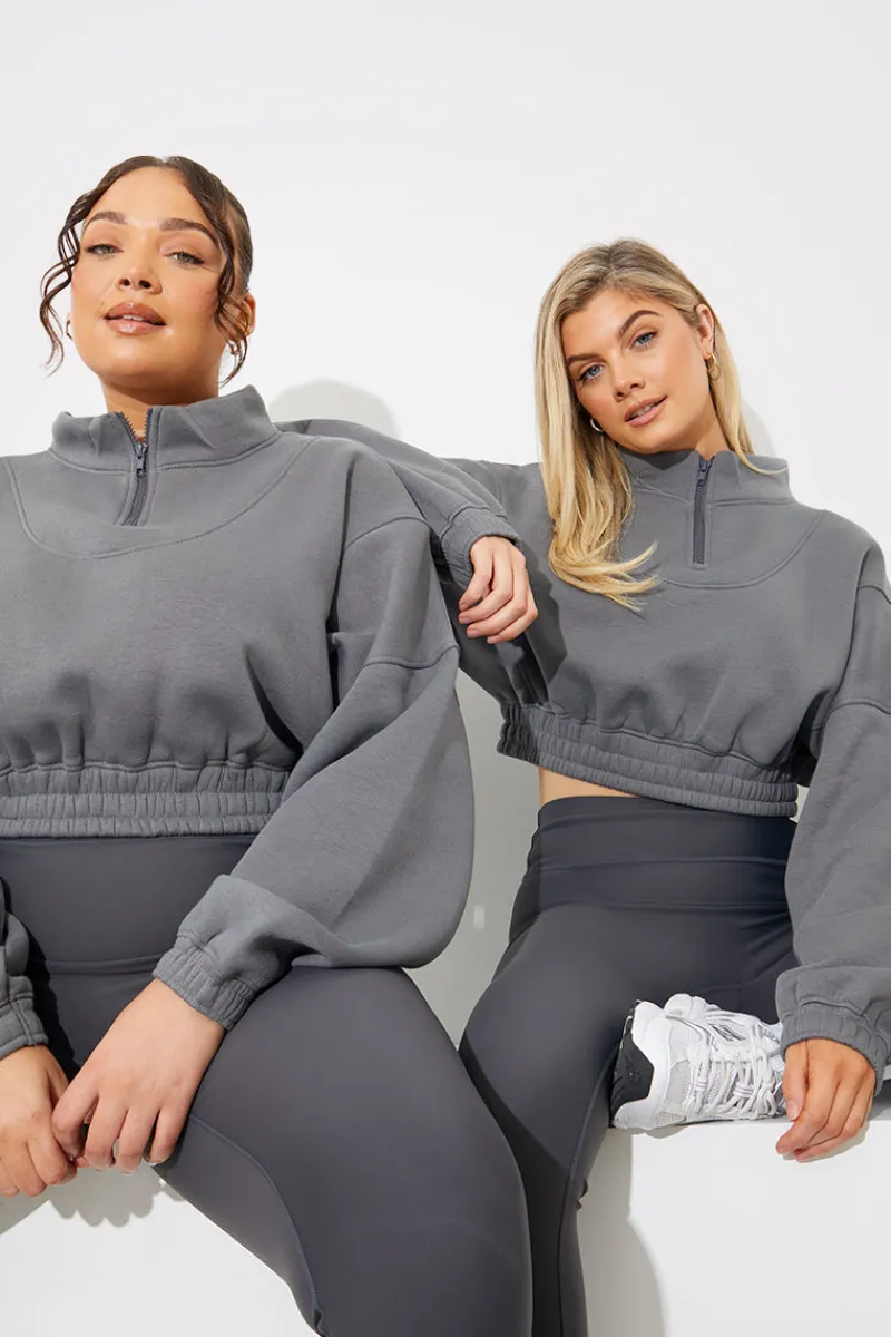 Half Zip Up Cropped Jersey Sweater|Fits Online