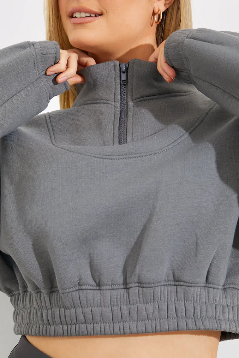 Half Zip Up Cropped Jersey Sweater|Fits Online