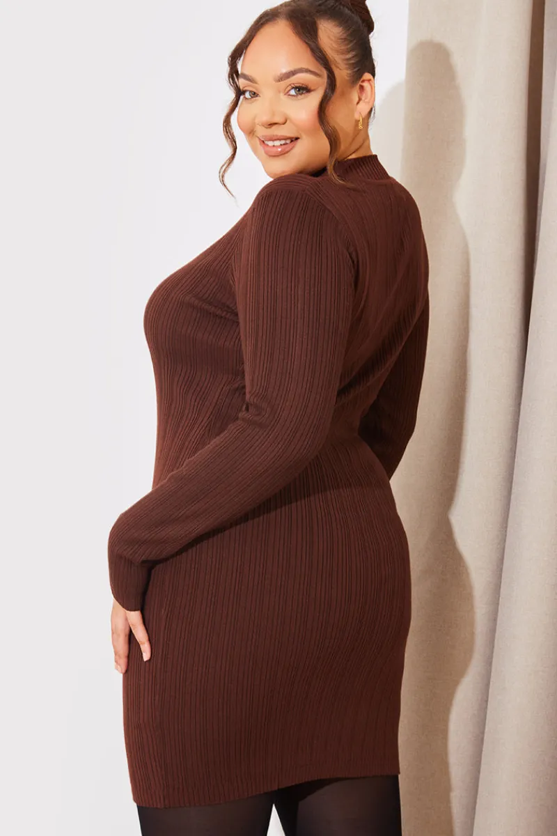High Neck Variegated Rib Knit Mini Dress|In The Style Online