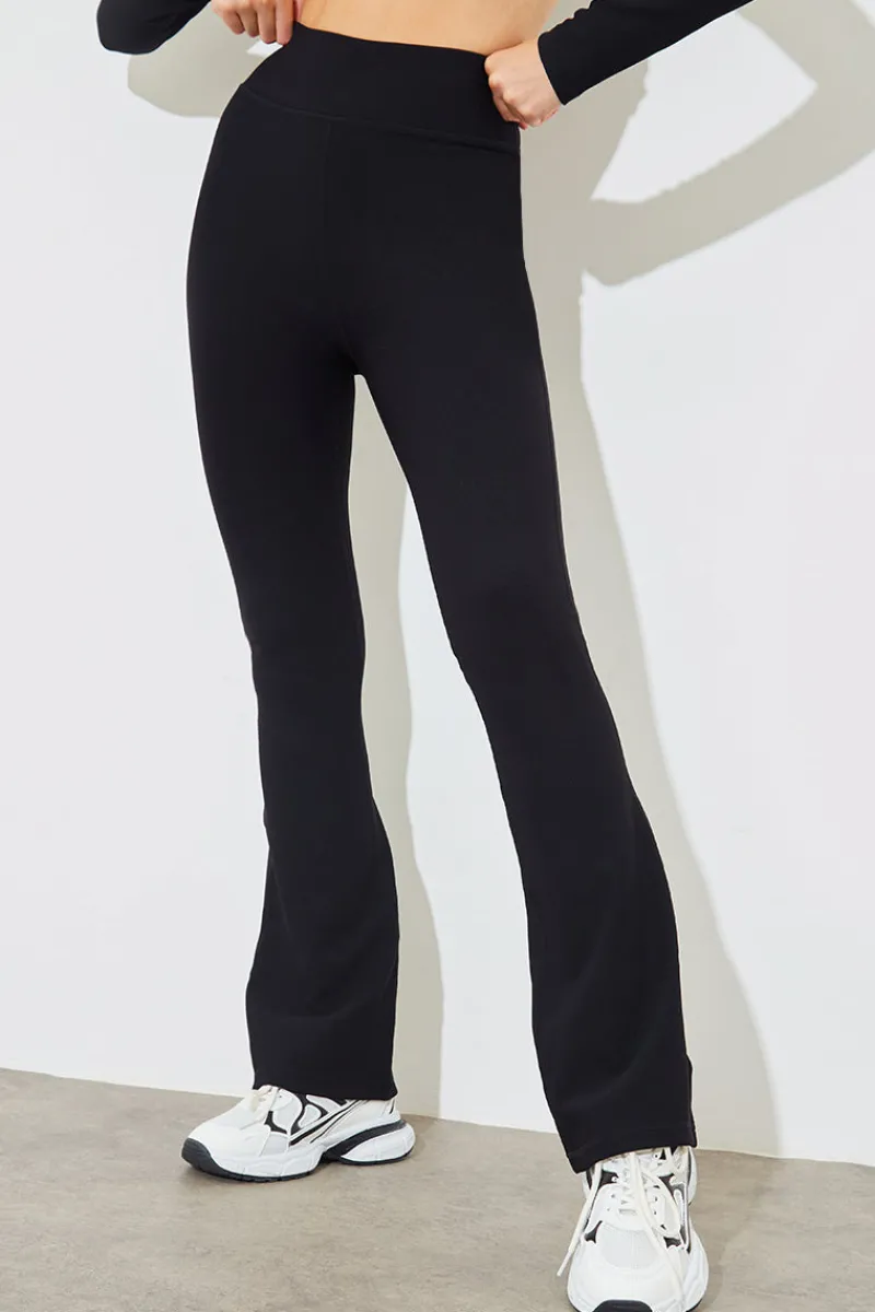 High Waist Kick Flare Rib Trouser|Fits Outlet
