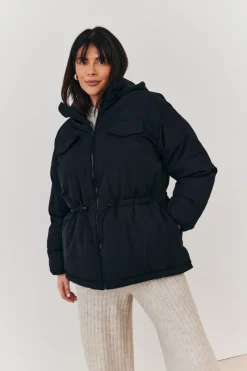 Hooded Drawstring Waist Puffer Coat|In the Style Hot