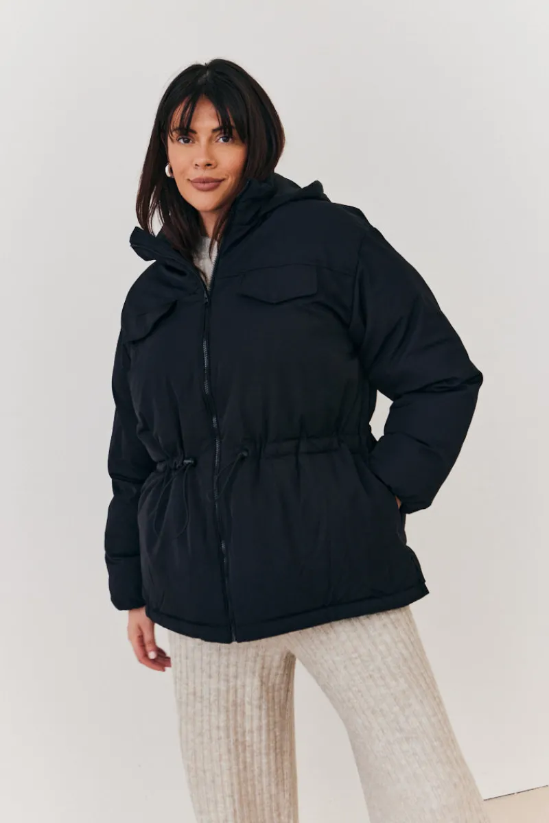 Hooded Drawstring Waist Puffer Coat|In the Style Hot