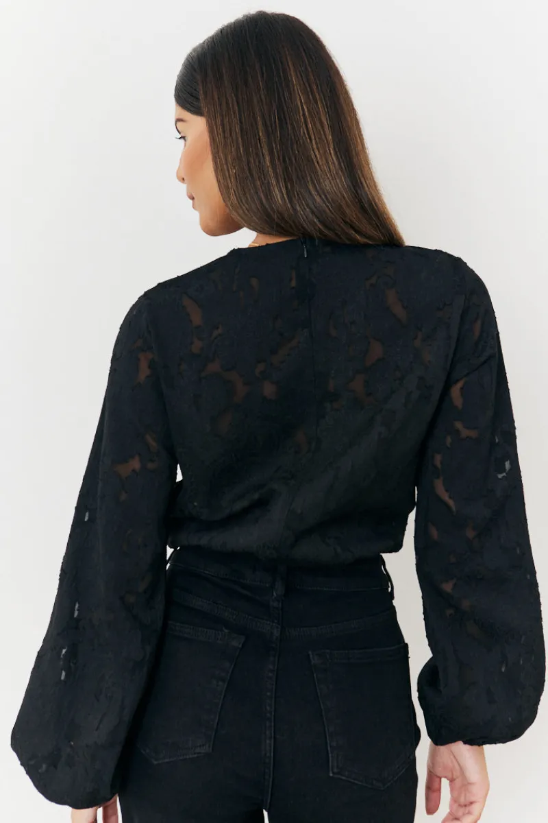 Jacquard Balloon Sleeve Bodysuit|In the Style Best