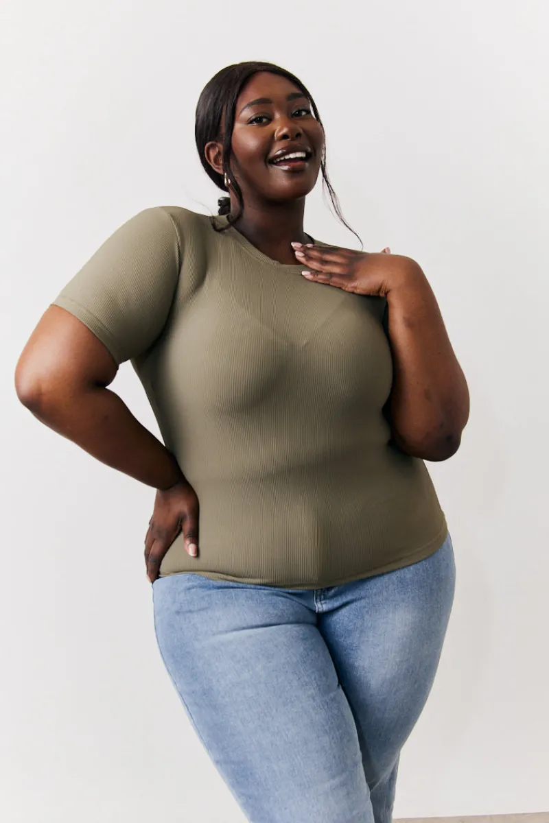 Ribbed Crew Neck Short Sleeve Top|In The Style Outlet