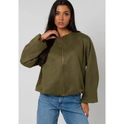 Khaki Suede Bubble Hem Jacket|Urban Bliss Outlet