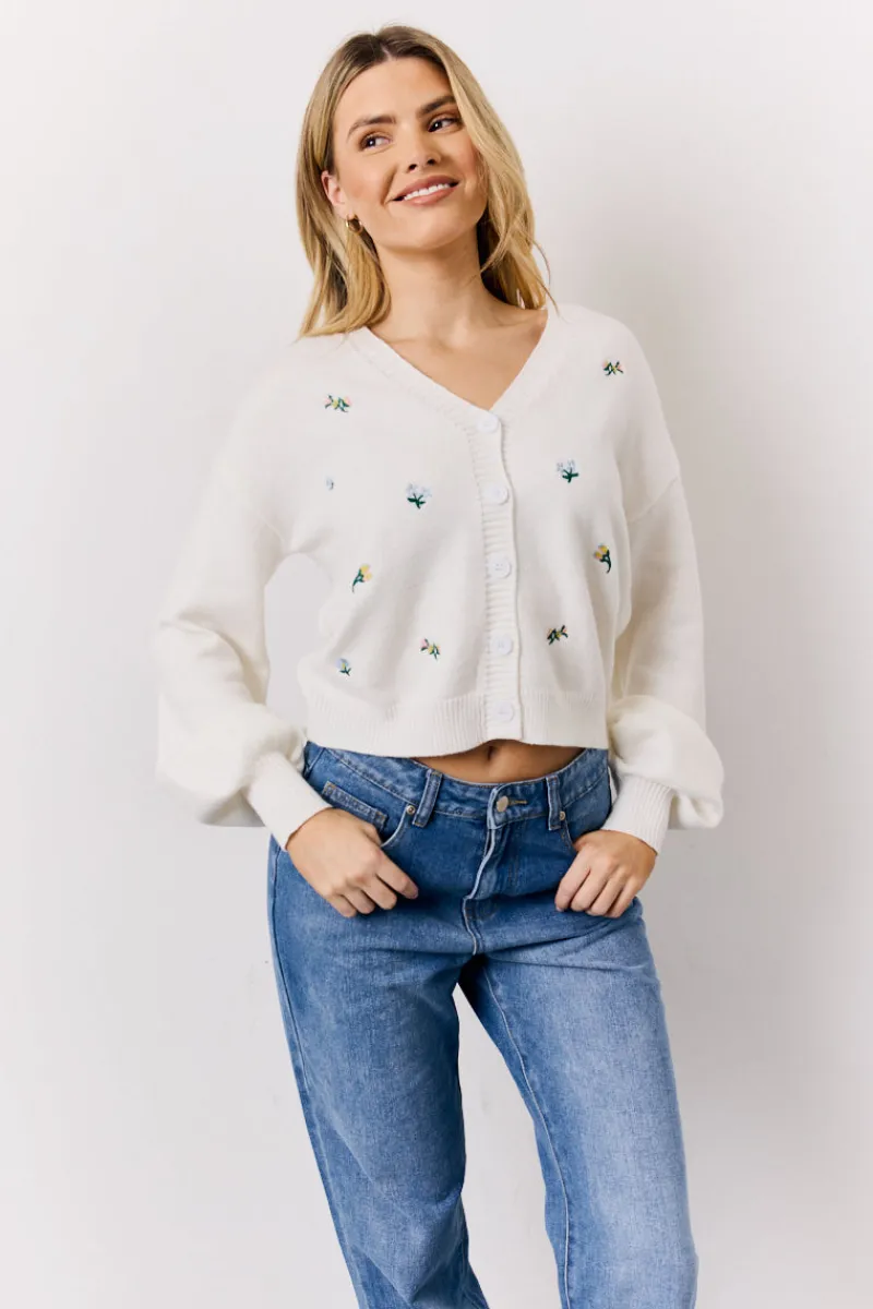 Knitted Embroidered Cardigan|In the Style Clearance