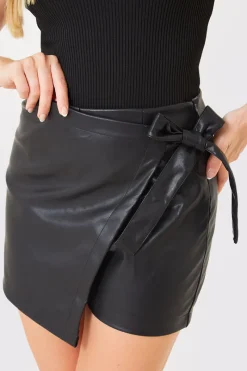 Leather Look Wrap Skort|In the Style Sale