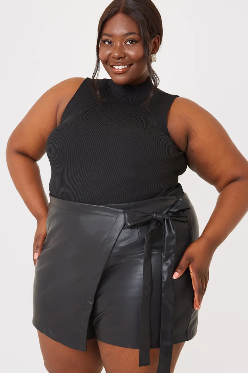 Leather Look Wrap Skort|In the Style Sale