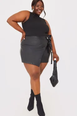 Leather Look Wrap Skort|In the Style Sale