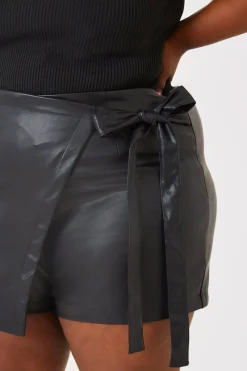 Leather Look Wrap Skort|In the Style Sale