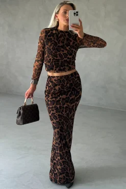 Leopard Mesh Maxi Skirt|In The Style Clearance