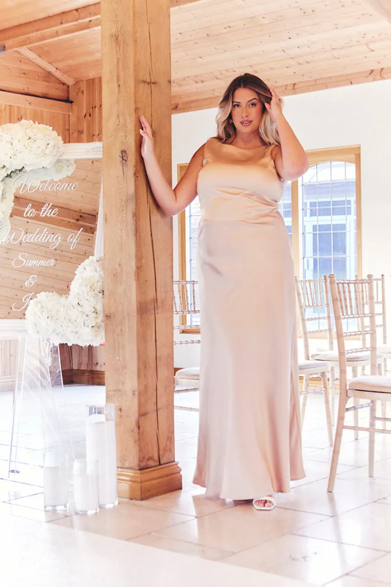 Light Gold Satin Cowl Back Maxi Dress|In The Style Hot