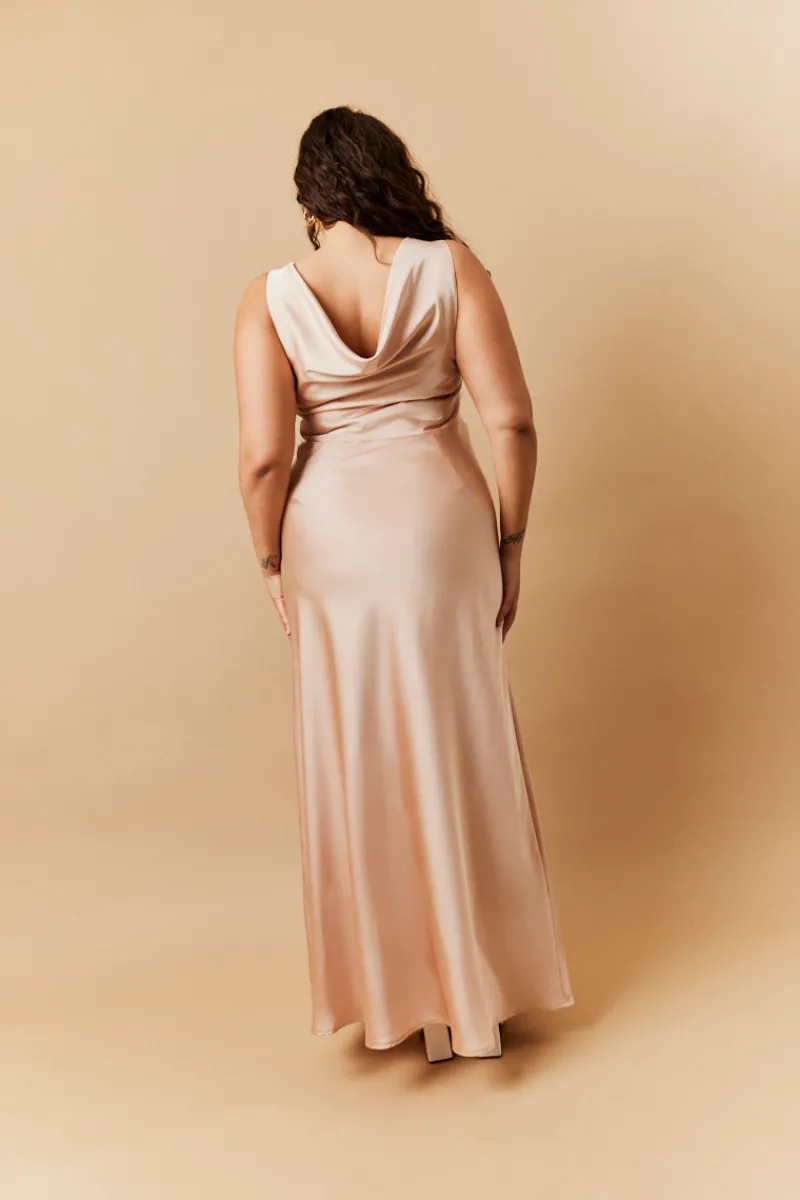 Light Gold Satin Cowl Back Maxi Dress|In The Style Hot