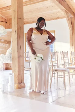 Light Gold Satin Twist Back Maxi Dress|In The Style Discount