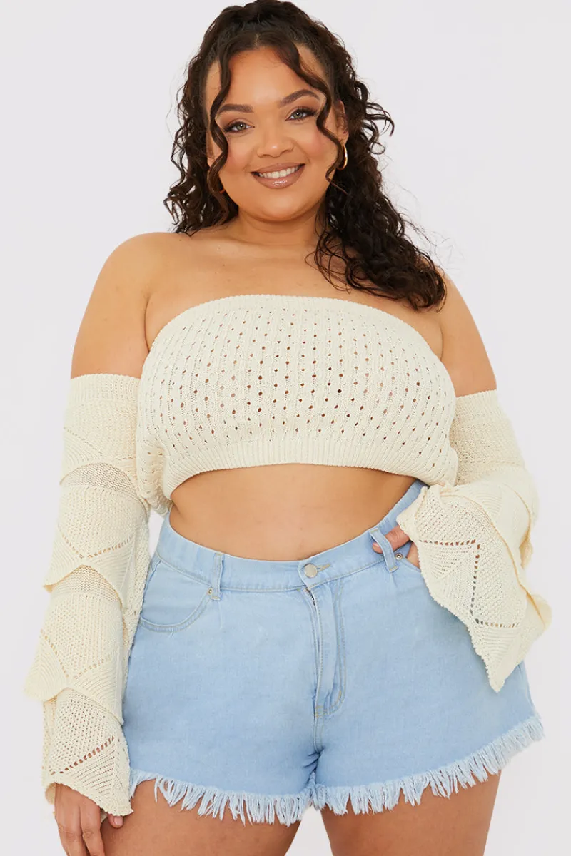 Light Wash Flared Denim Shorts|In the Style Online