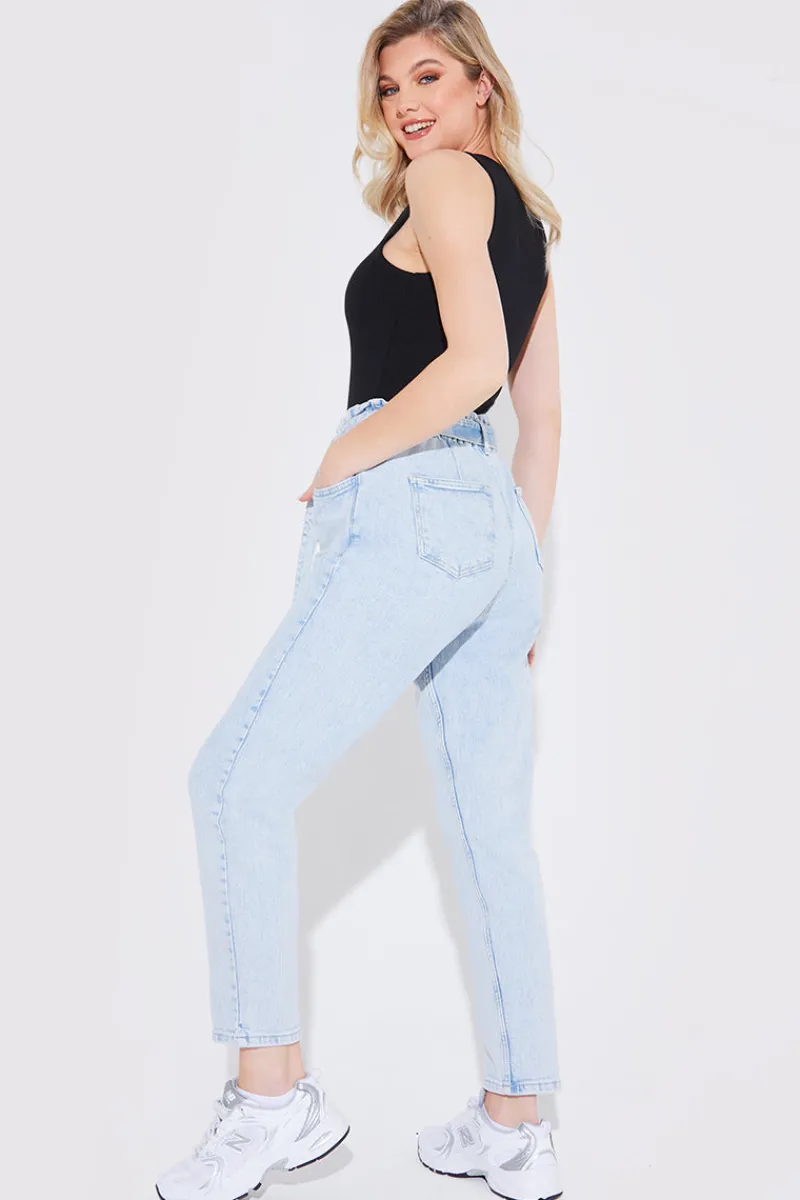 Light Wash Paperbag Tie Waist Jeans|Fits Discount