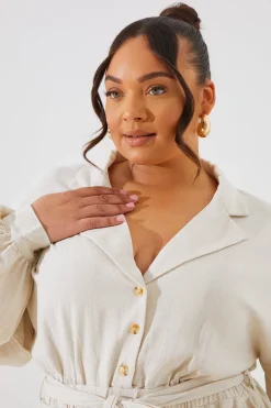 Linen Blend Belted Playsuit|In the Style Sale