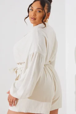 Linen Blend Belted Playsuit|In the Style Sale