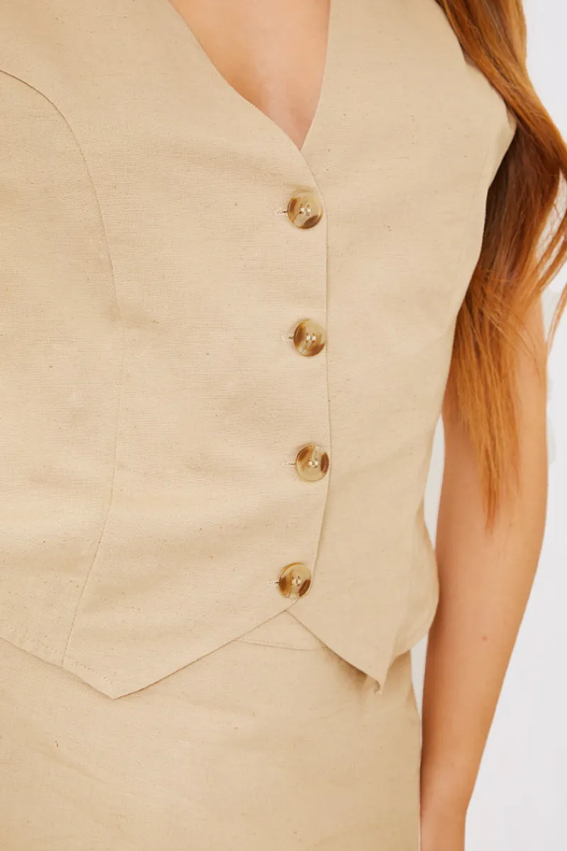 Linen Look Button Through Co-Ord Waistcoat|In the Style Outlet