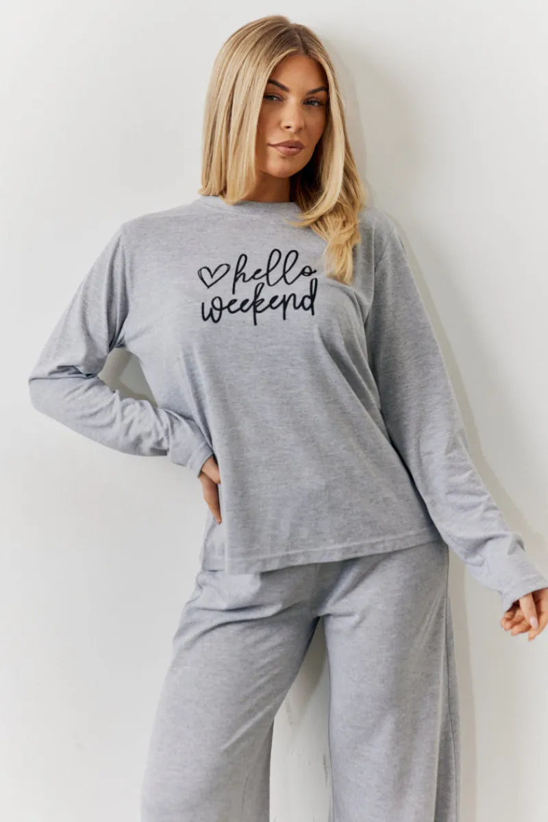 Long Sleeve Top and Trouser Slogan PJ Set|In The Style Hot