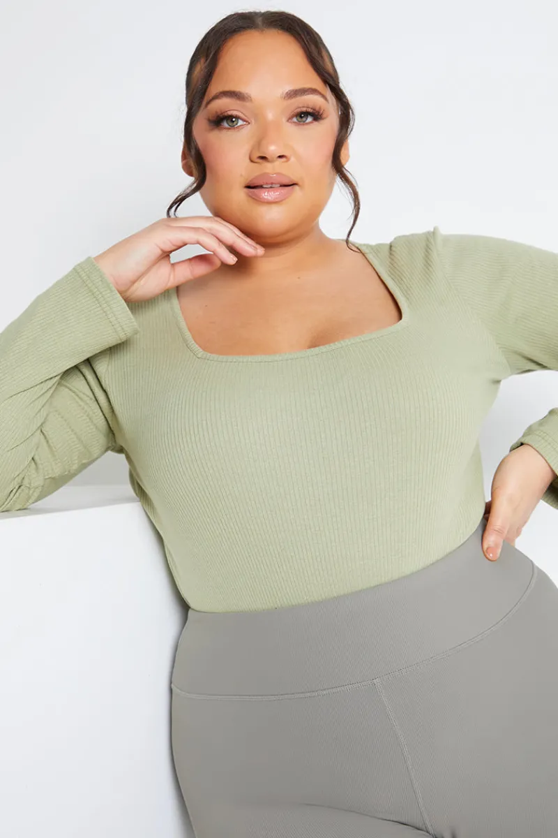Long Sleeved Ribbed Square Neck Bodysuit|In The Style Discount