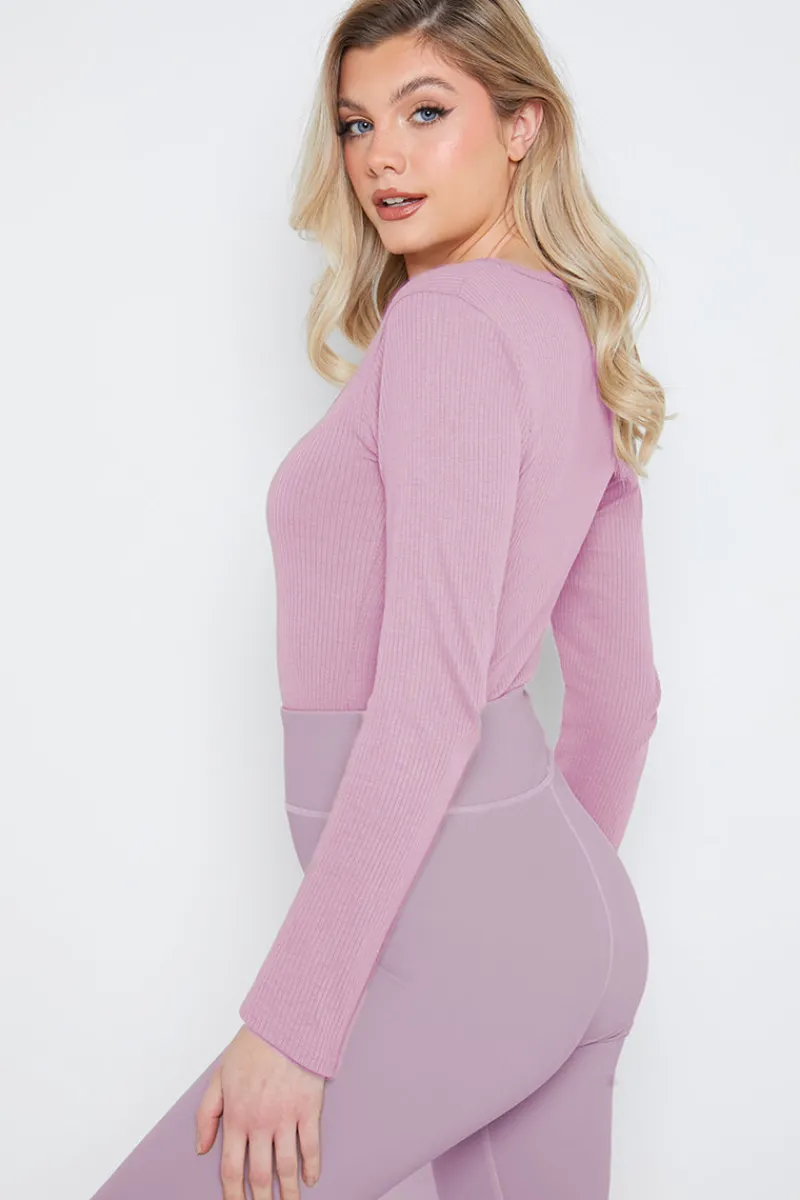 Long Sleeved Ribbed Square Neck Bodysuit|In The Style Discount