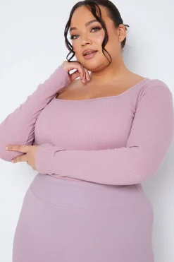 Long Sleeved Ribbed Square Neck Bodysuit|In The Style Discount