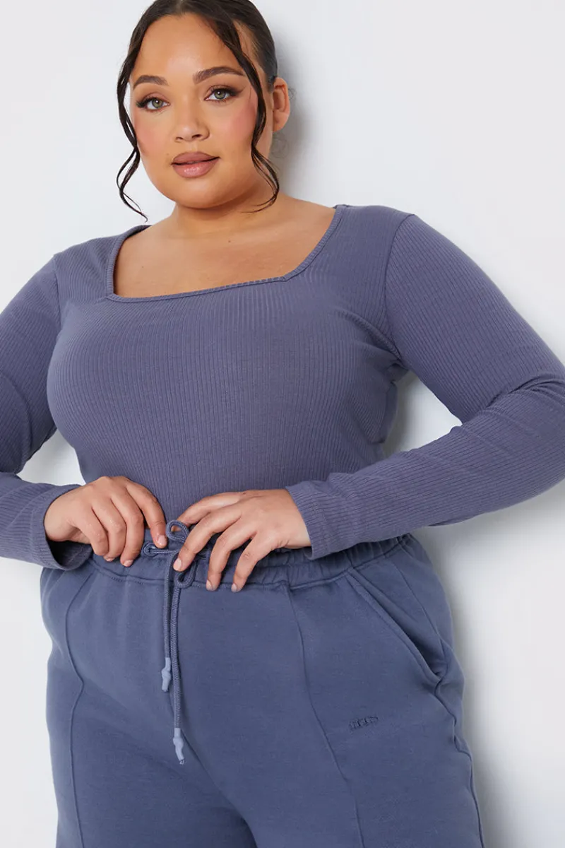 Long Sleeved Ribbed Square Neck Bodysuit|In The Style Discount