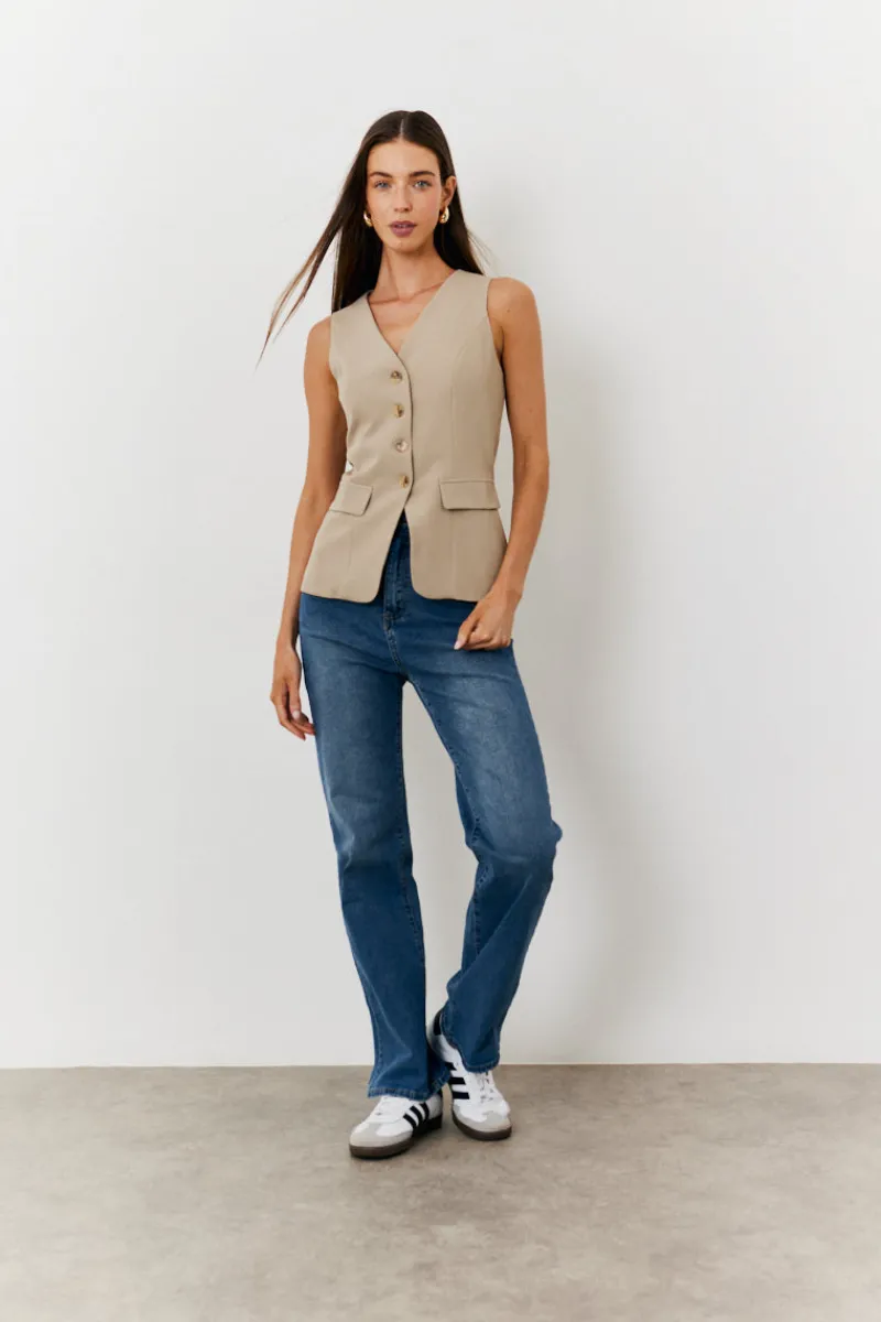 Longline Button Through Waistcoat|In The Style