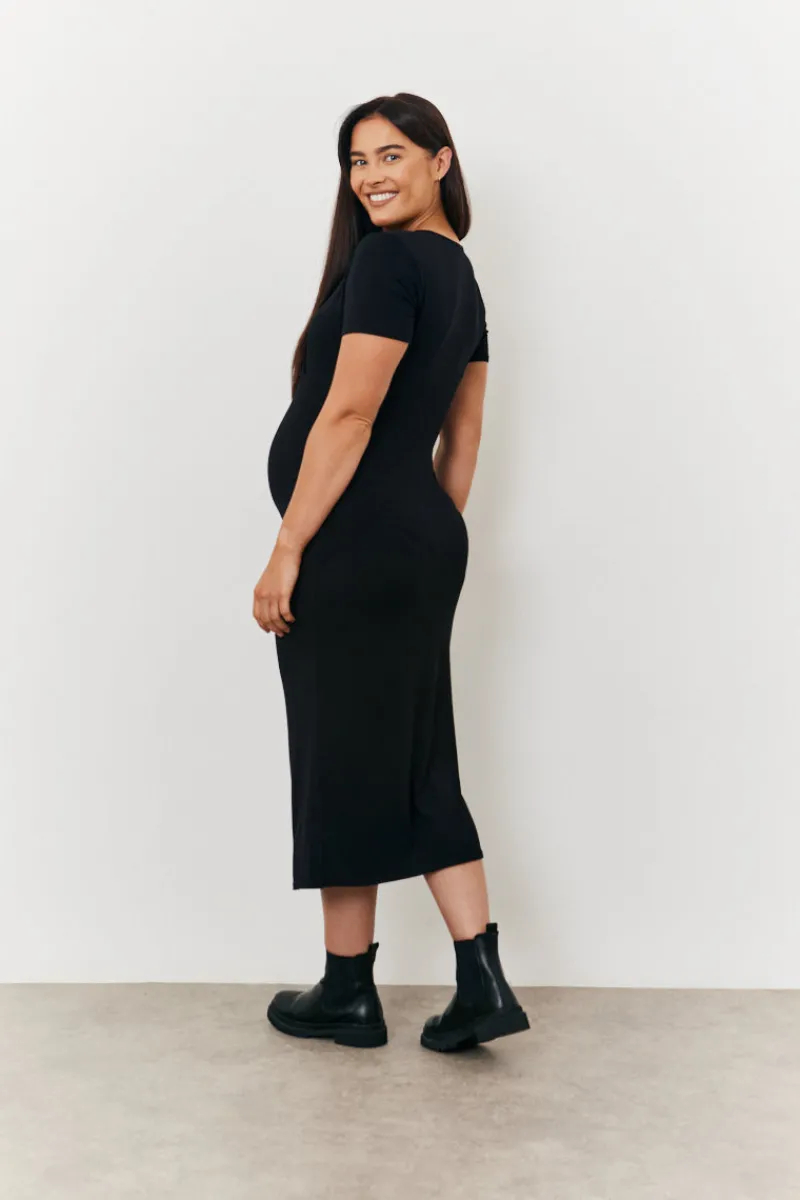 Maternity Short Sleeve Midi Wrap Dress|In the Style Online