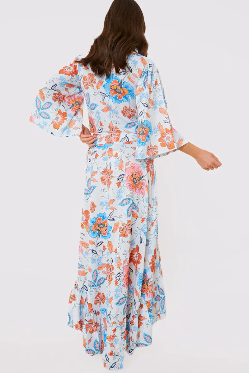 Floral Frill Detail Wrap Maxi Skirt|In the Style