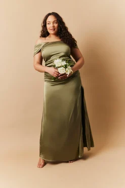 Satin Bardot Ruched Maxi Dress|In The Style New