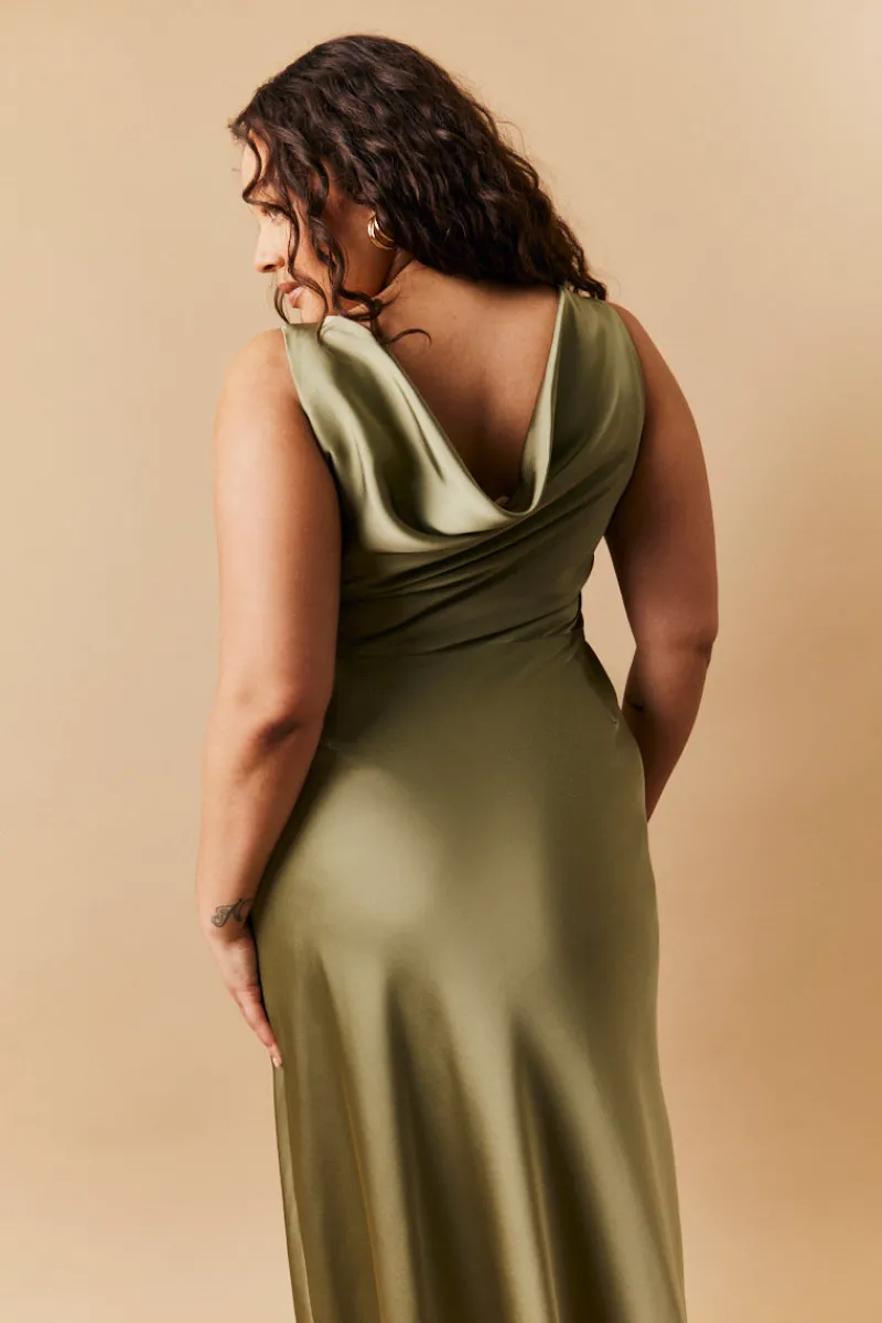 Satin Cowl Back Maxi Dress|In The Style Clearance