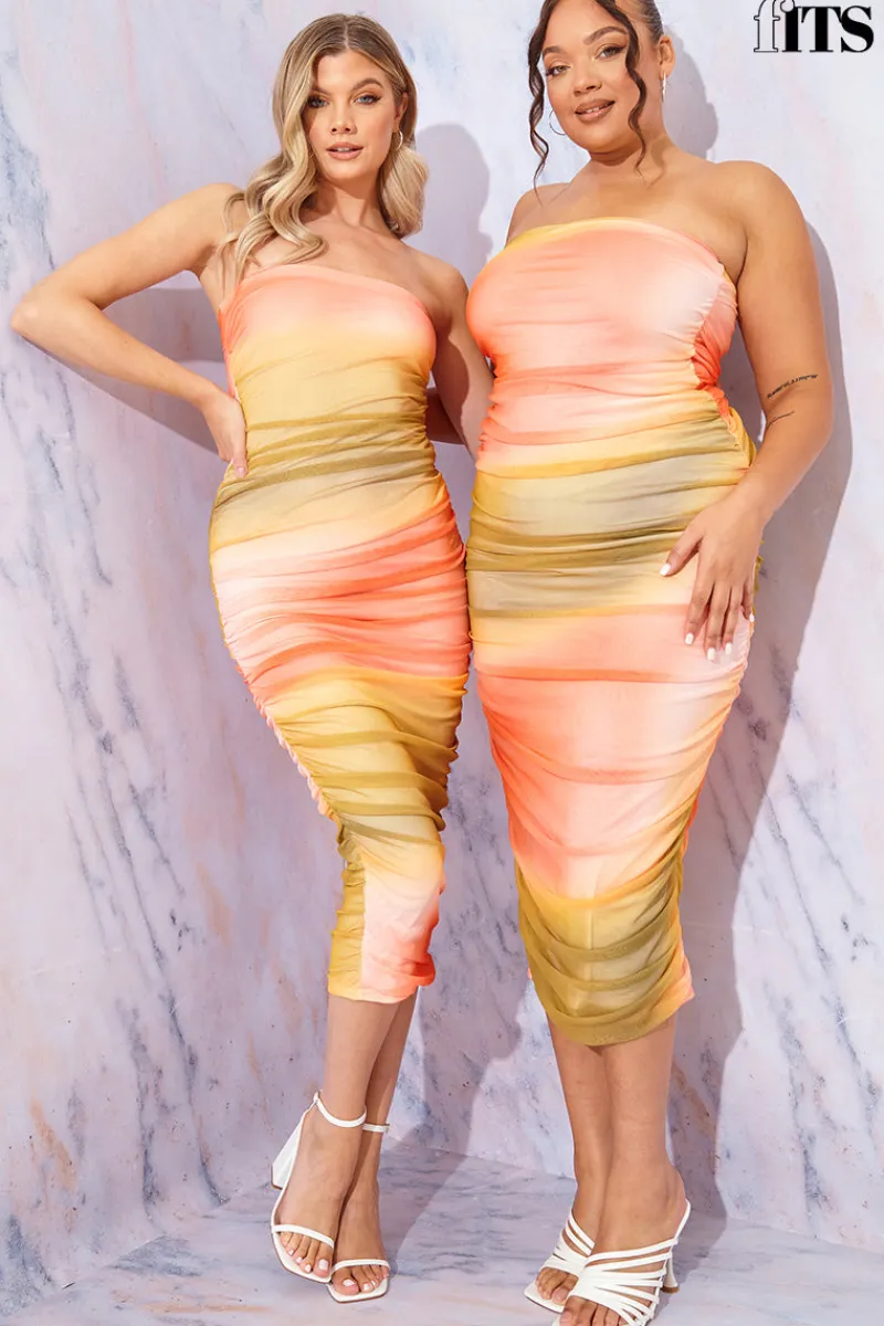 Ombre Mesh Bandeau Midi Dress|In the Style