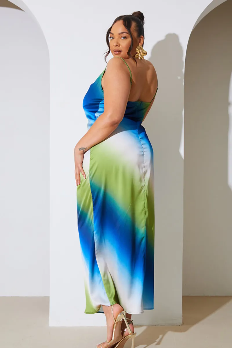 Ombre Satin Cowl Neck Maxi Dress|In the Style Sale