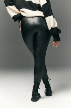 Perfect Sculpting High Waisted Leather Look Leggings With Back Pocket|In The Style Discount