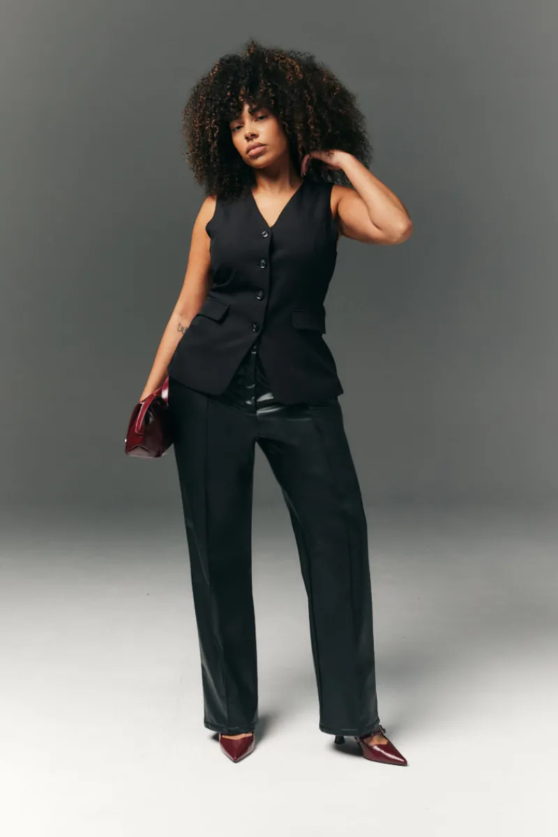 Perfect Sculpting High Waisted Leather Look Straight Leg Trouser|In The Style Discount