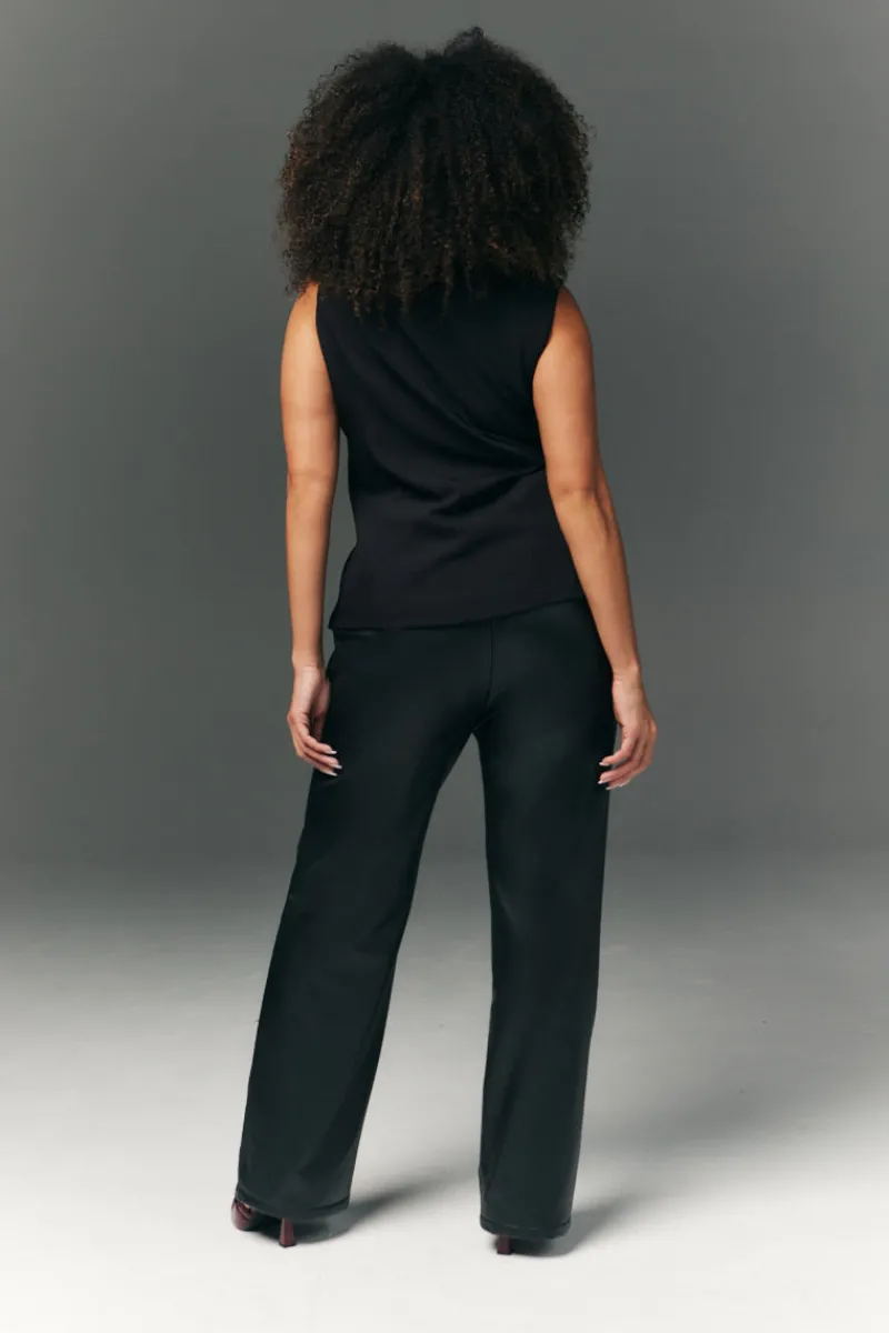 Perfect Sculpting High Waisted Leather Look Straight Leg Trouser|In The Style Discount