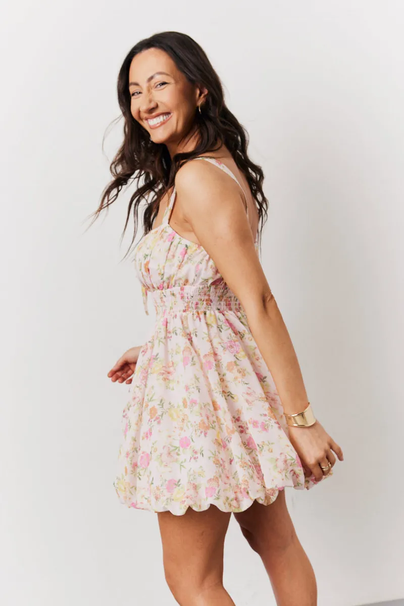 Pink Floral Milkmaid Bubble Hem Mini Dress|In The Style Sale