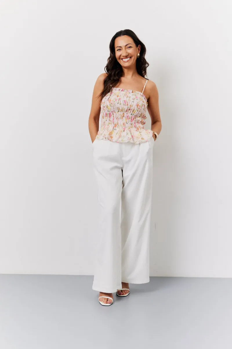Pink Floral Print Shirred Cami Top|In The Style Outlet