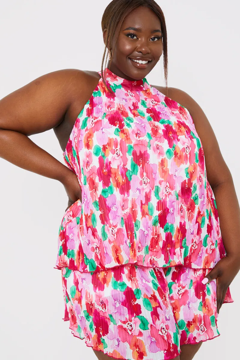 Pleated Plisse High Neck Top|In the Style Sale