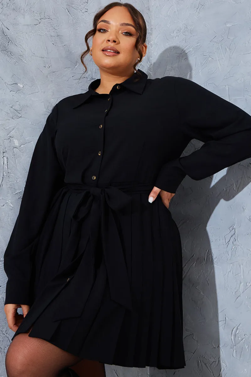 Pleated Shirt Dress|In the Style Hot