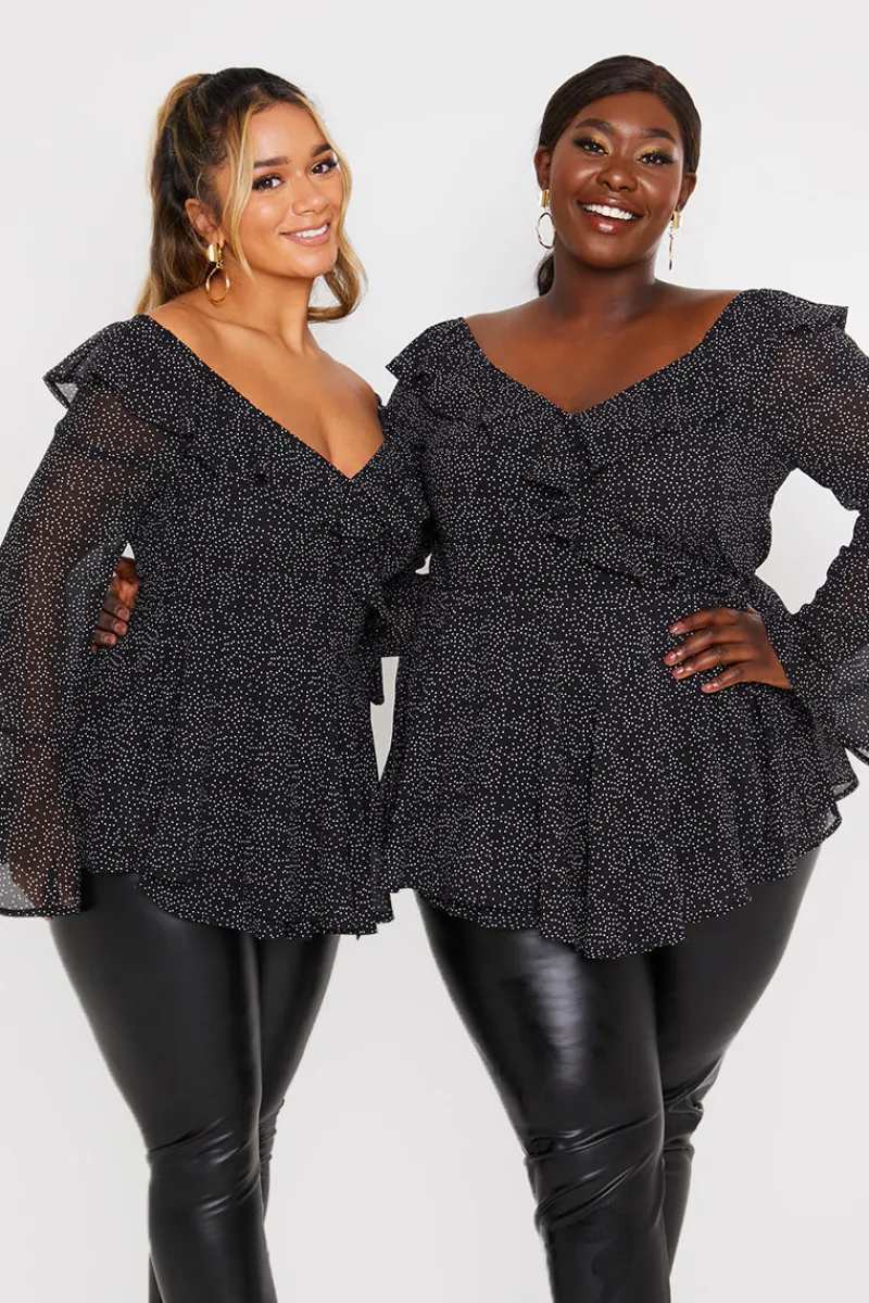 Polka Dot Print Off The Shoulder Top With Tie Waist|In the Style